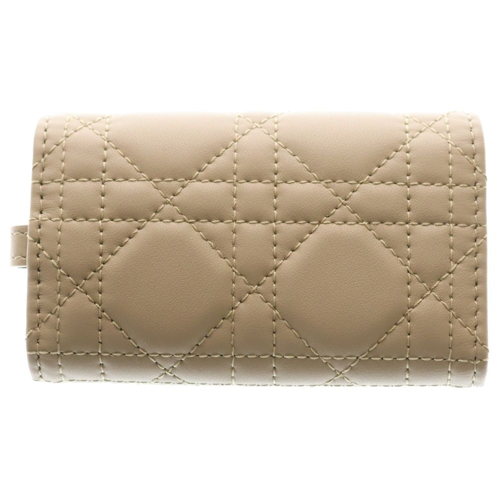 Dior Cannage Key Case Sling Bag Charm Leather Beige Gold — view 2