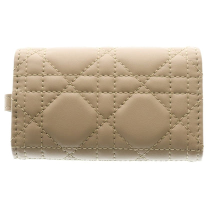 Dior Cannage Key Case Sling Bag Charm Leather Beige Gold — view 2