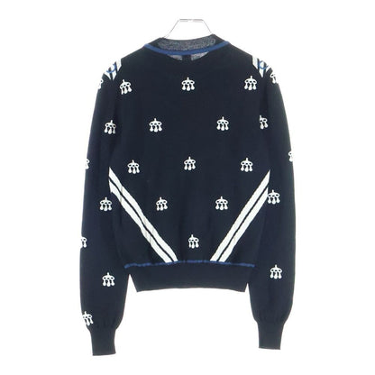 Hermes Mors a Jouets Embroidered Long Sleeve Knit Sweater Black Blue — view 2