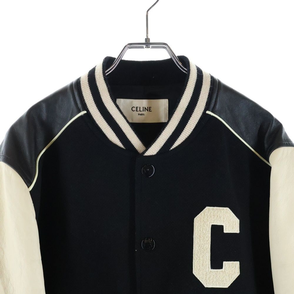 Celine Leather Trim Classic Teddy Jacket Wool Star Jean Black White — view 3