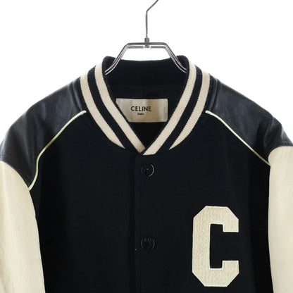 Celine Leather Trim Classic Teddy Jacket Wool Star Jean Black White — view 3