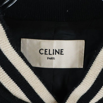 Celine Leather Trim Classic Teddy Jacket Wool Star Jean Black White — view 7