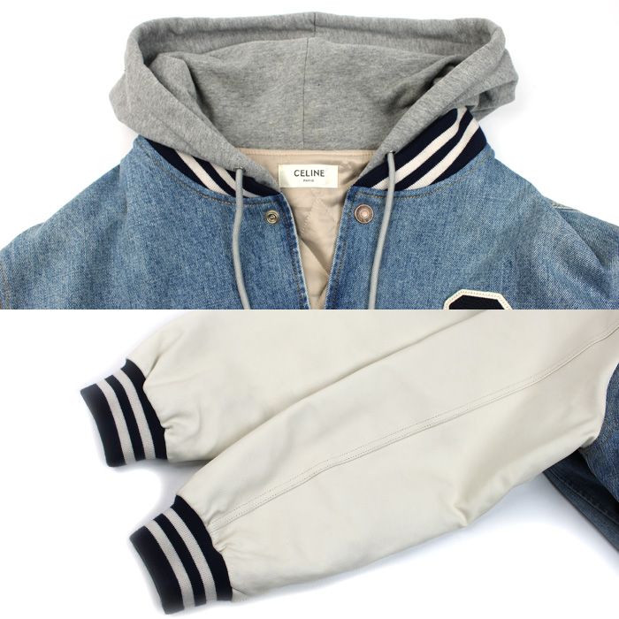 Celine Varsity Jacket Denim Blue White Gray XL — view 3