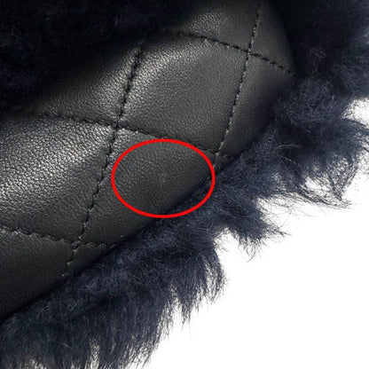 Chanel Shearling Fur Lambskin Gold CC Logo Quilted Chain Shoulder Bag Navy — view 6