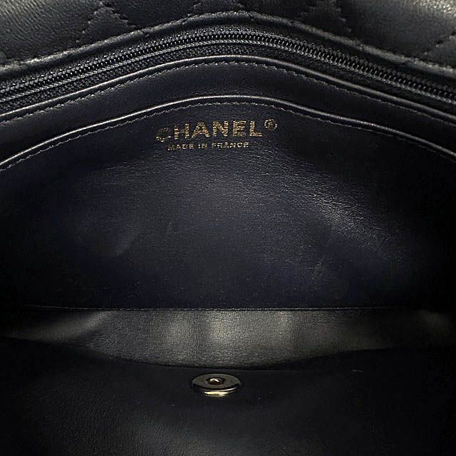 Chanel Shearling Fur Lambskin Gold CC Logo Quilted Chain Shoulder Bag Navy — view 7