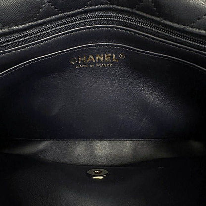 Chanel Shearling Fur Lambskin Gold CC Logo Quilted Chain Shoulder Bag Navy — view 7