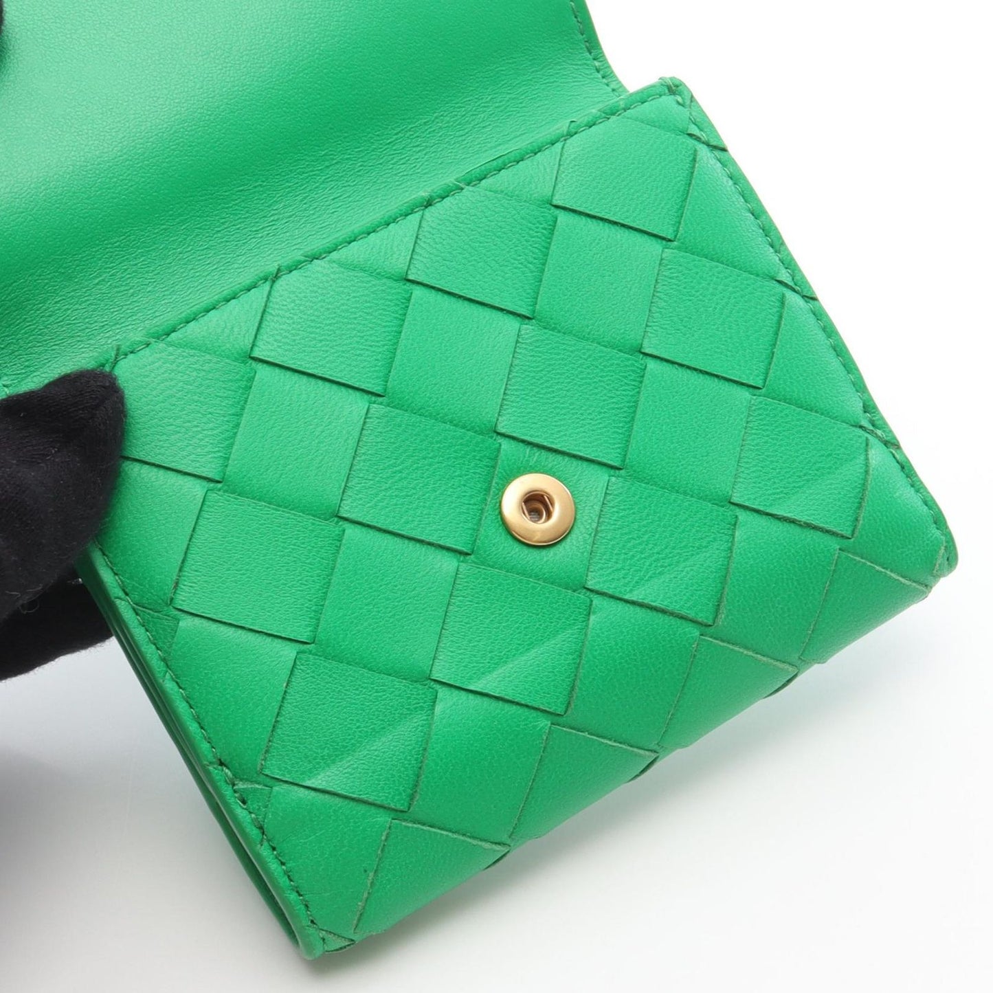 Bottega Veneta Hook Wallet Intrecciato Green Leather Bifold — view 6