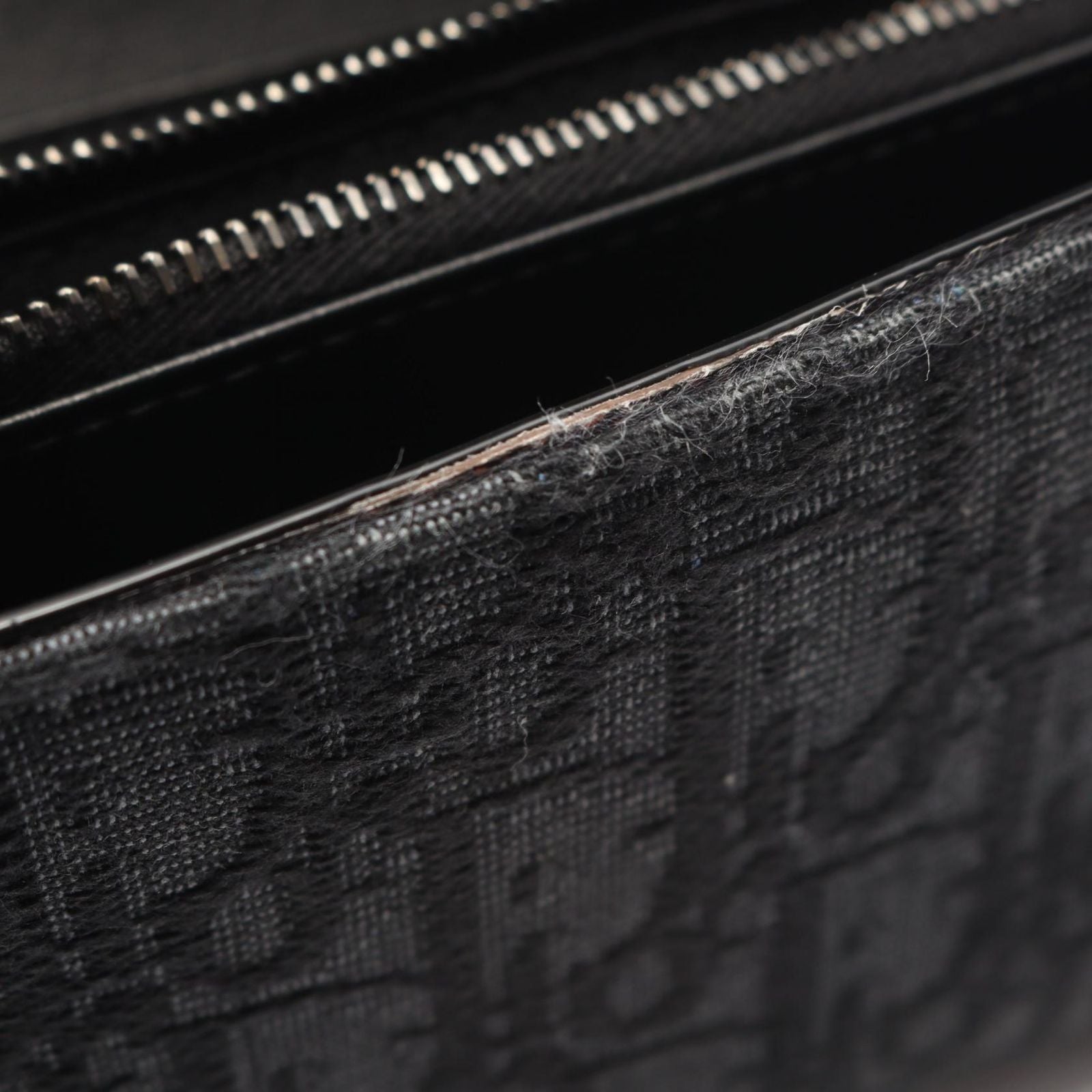 Dior Bifold Wallet Autumn Blue Jacquard Black Canvas Auction Zip Long — view 6