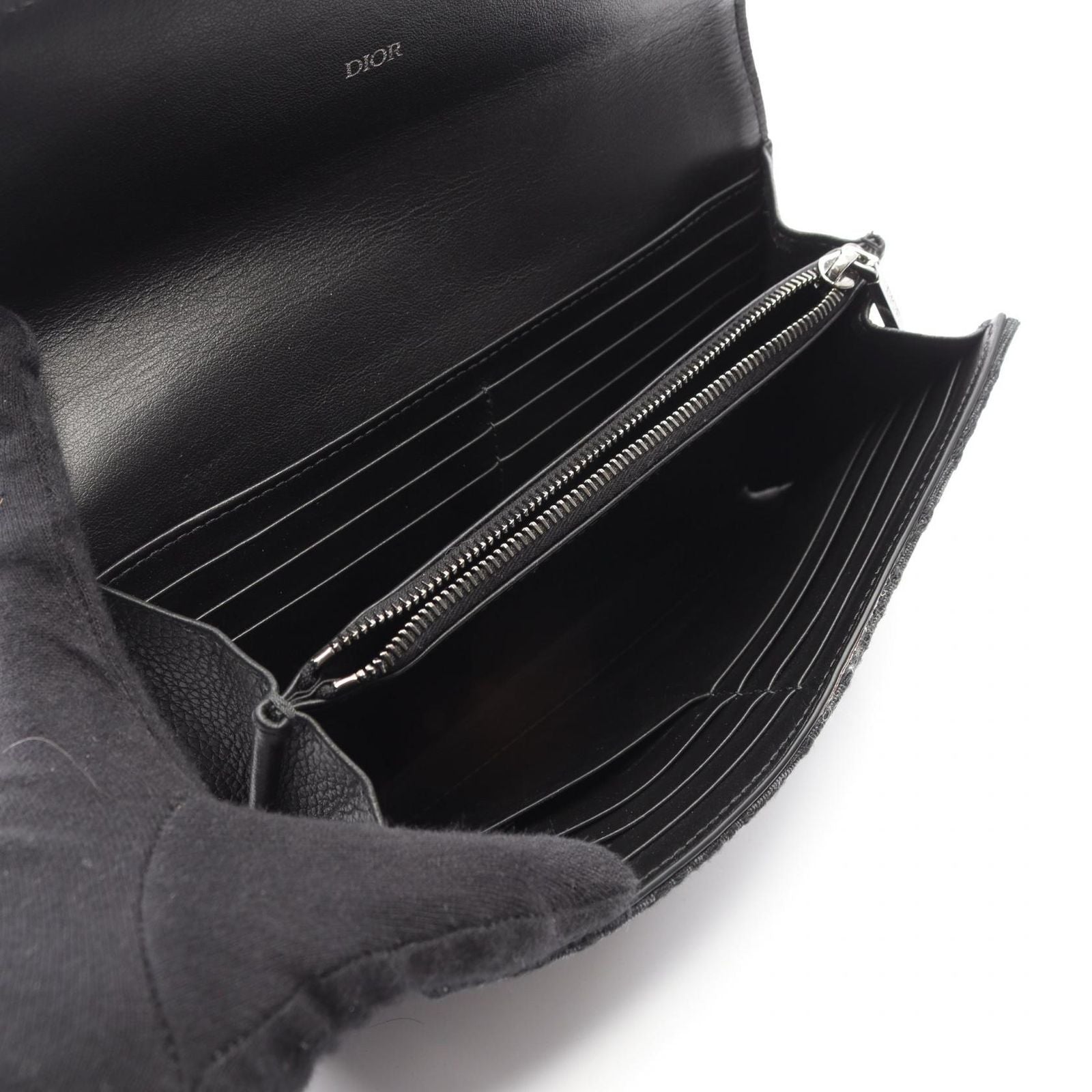 Dior Bifold Wallet Autumn Blue Jacquard Black Canvas Auction Zip Long — view 3