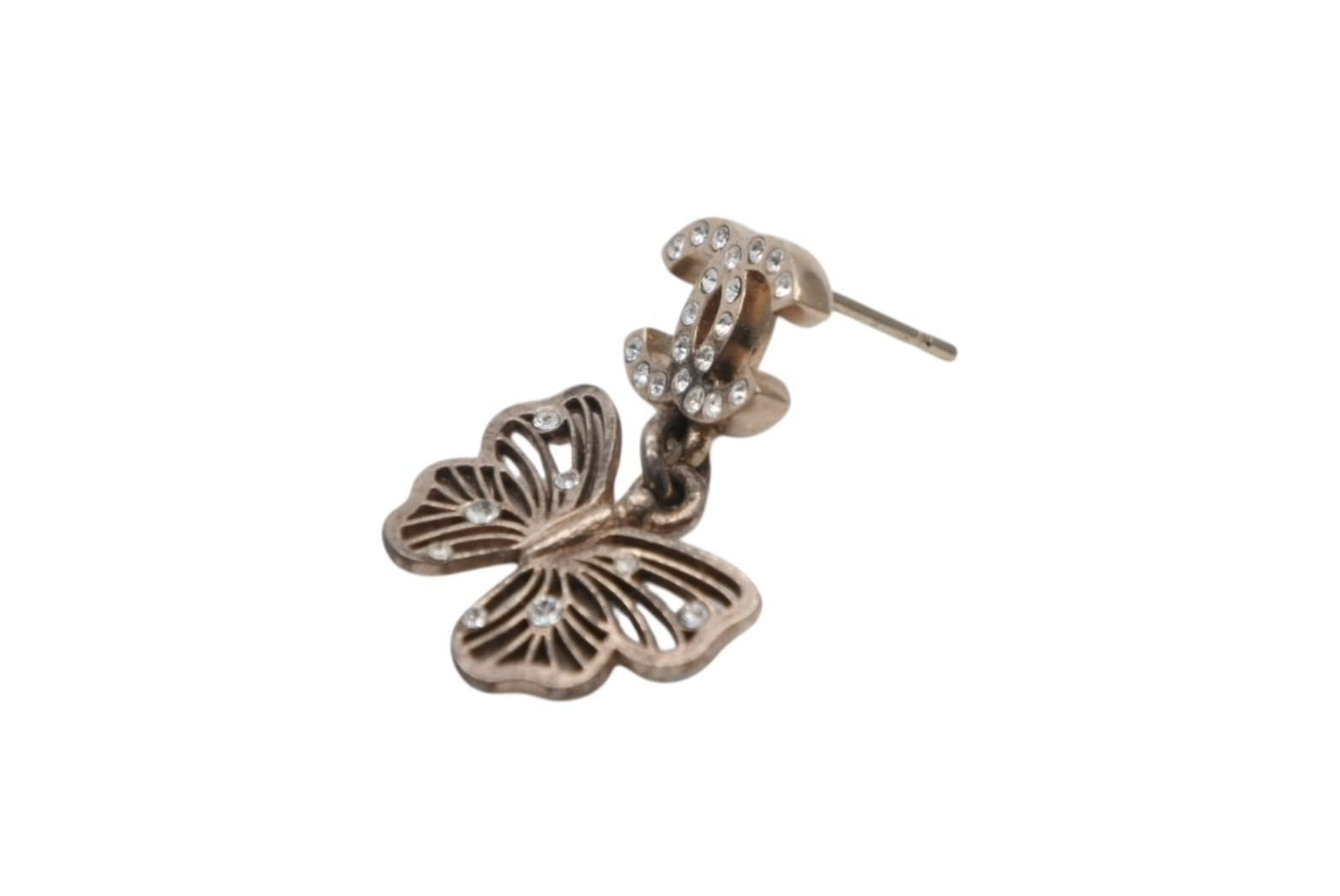 Chanel Rhinestone CC Logo Butterfly Earrings 11 Metal Gold — view 3