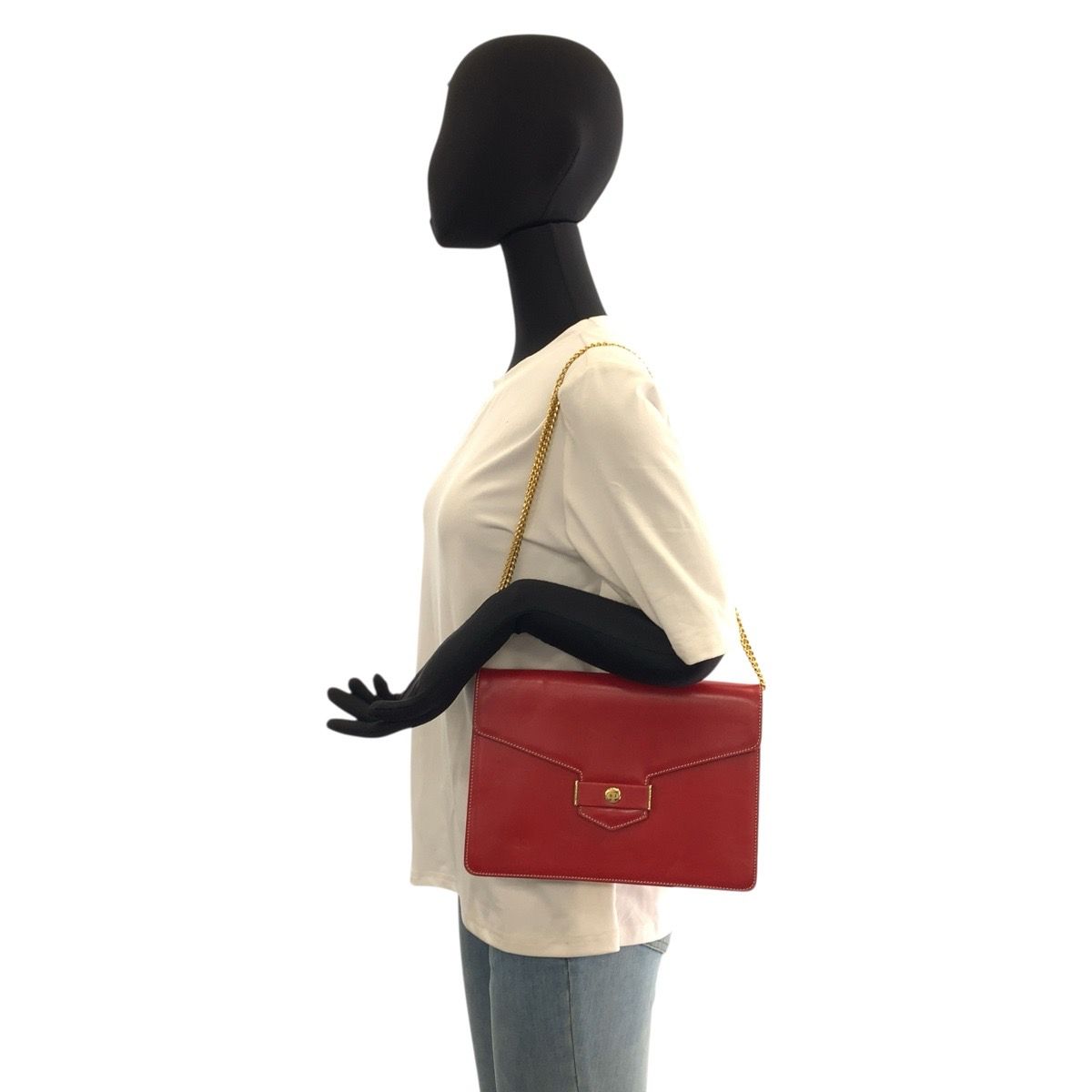 Dior Vintage CD Logo Red Gold Chain Shoulder Bag — view 7