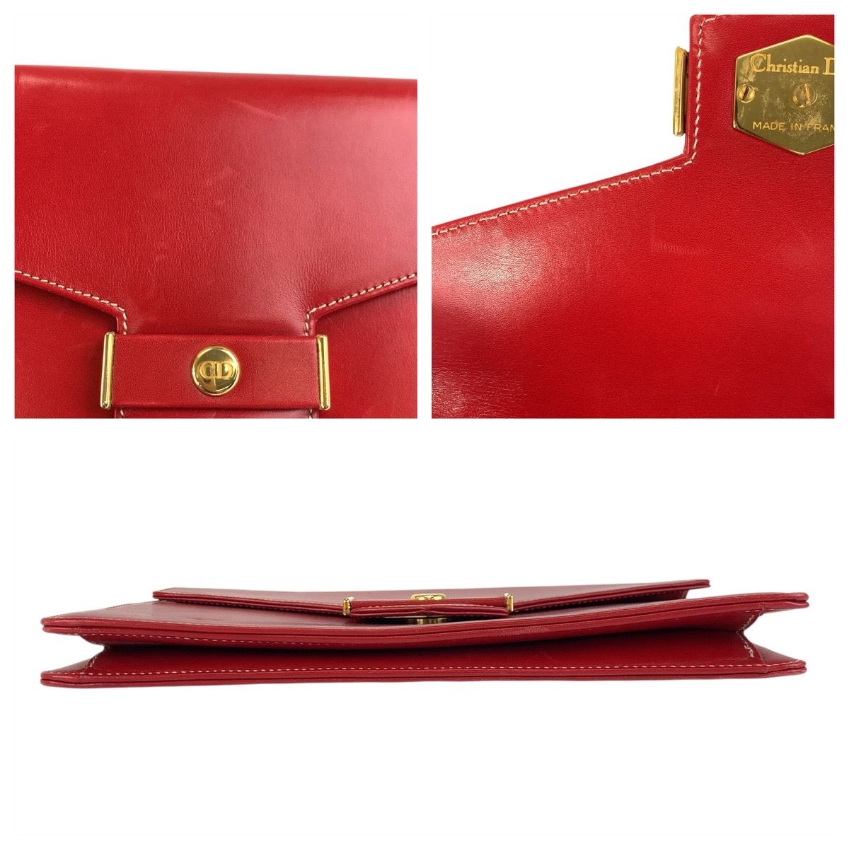 Dior Vintage CD Logo Red Gold Chain Shoulder Bag — view 6