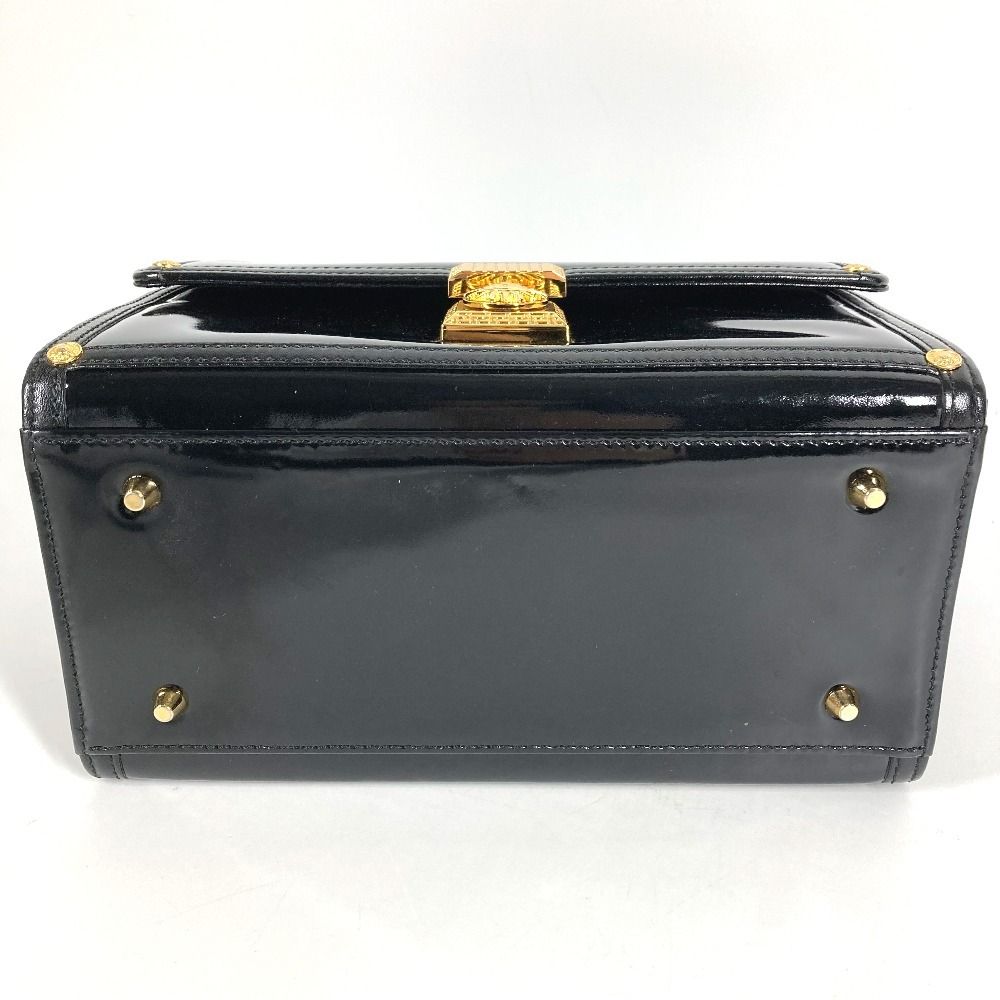 Versace Handbag Sunburst Logo Vanity Bag Patent Leather Black — view 7