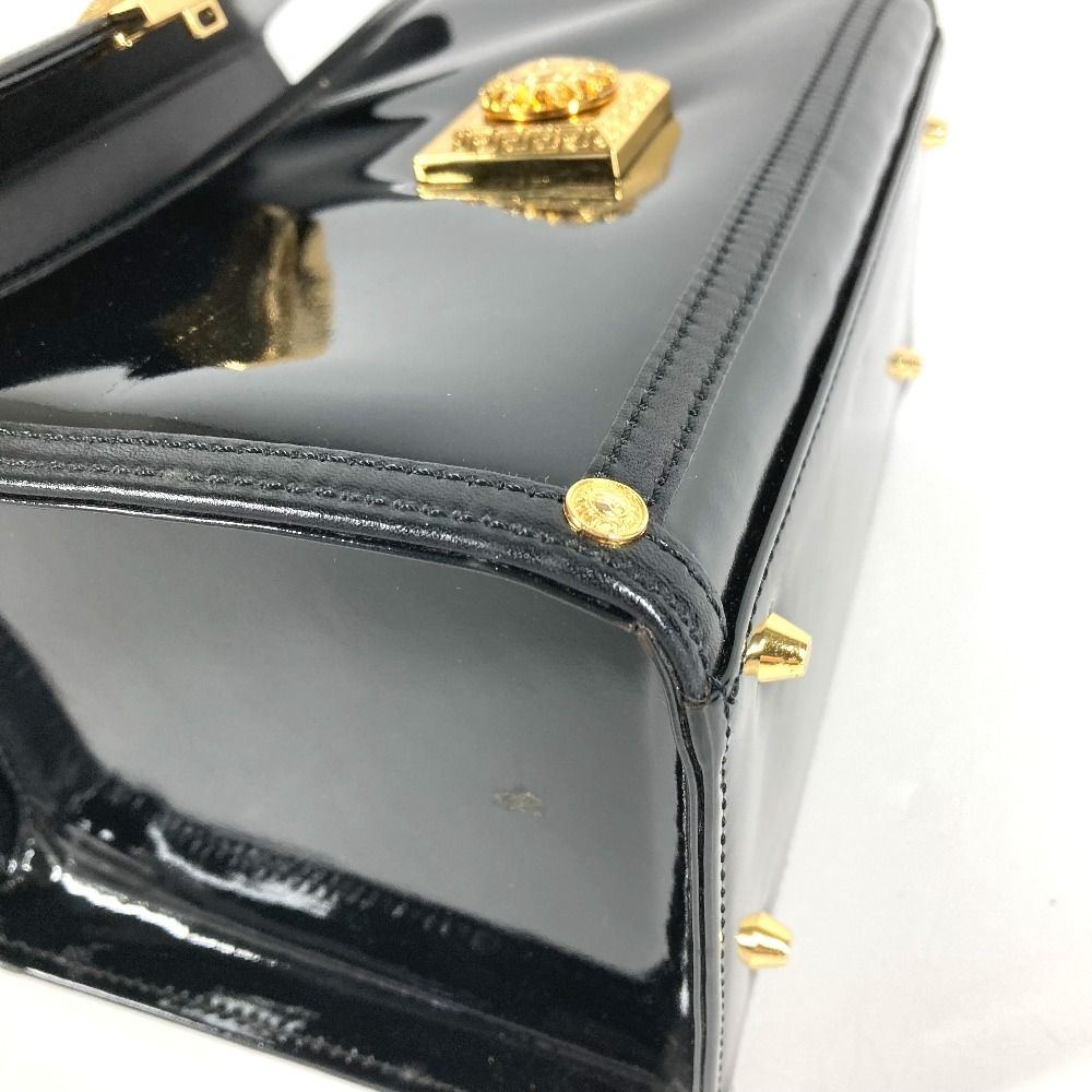 Versace Handbag Sunburst Logo Vanity Bag Patent Leather Black — view 6