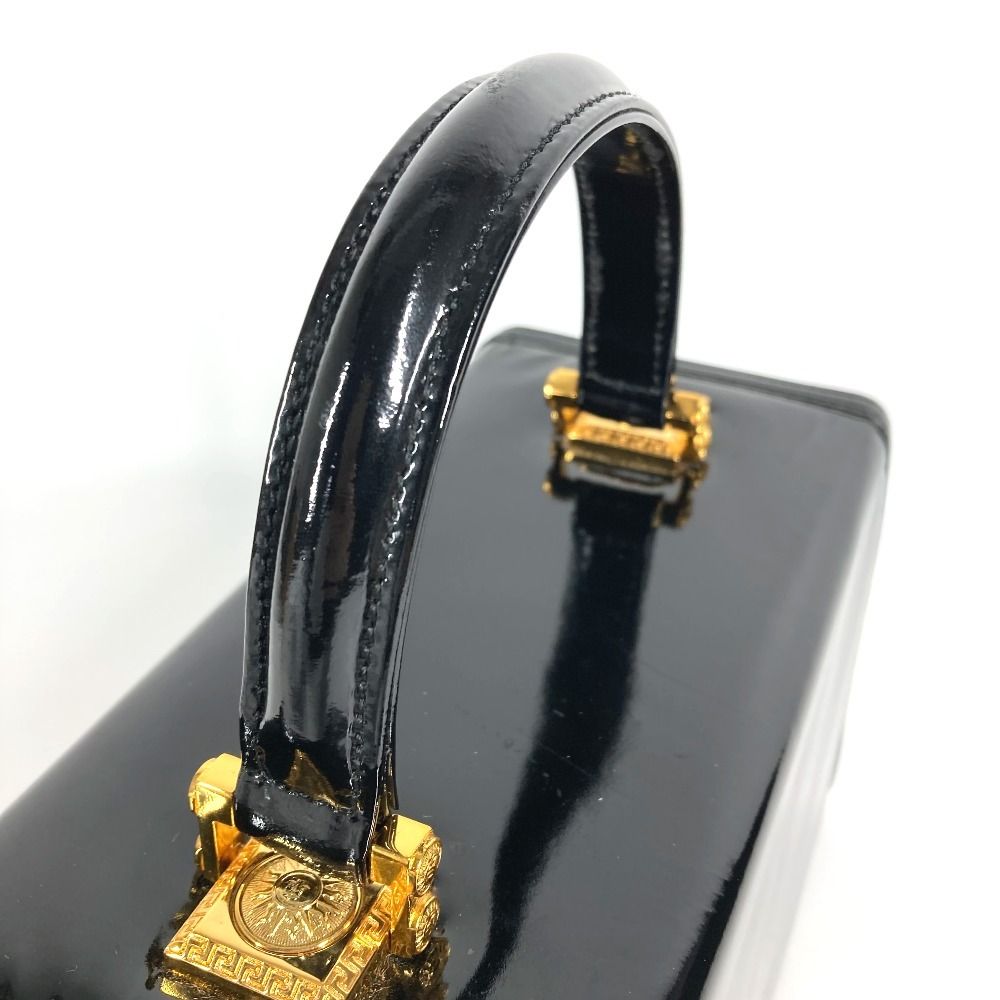 Versace Handbag Sunburst Logo Vanity Bag Patent Leather Black — view 3