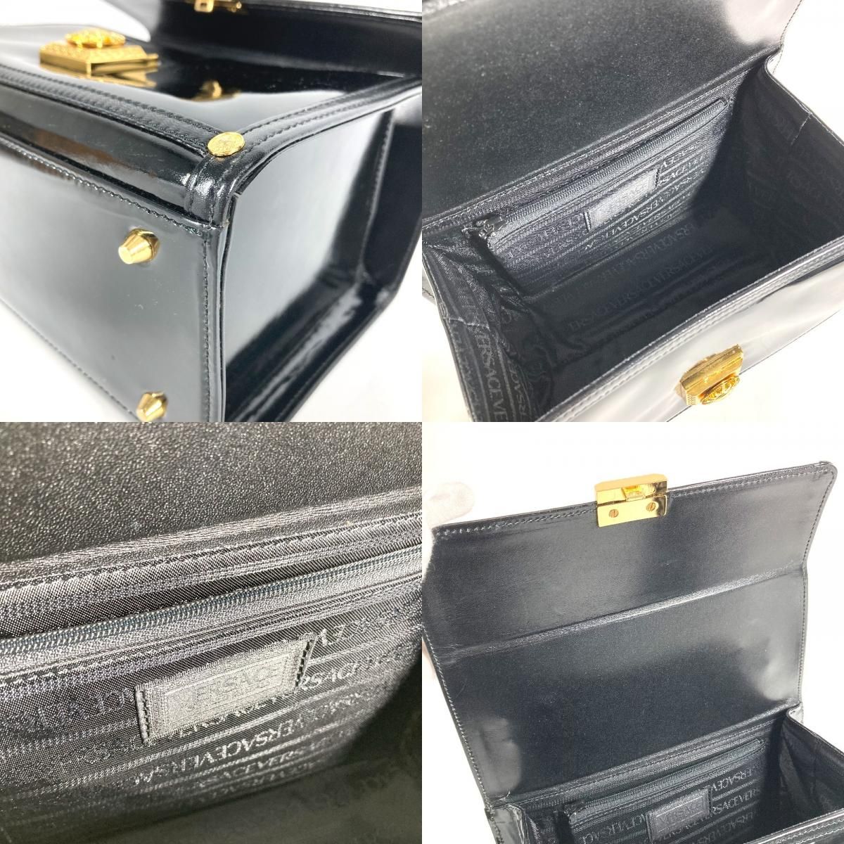 Versace Handbag Sunburst Logo Vanity Bag Patent Leather Black — view 8
