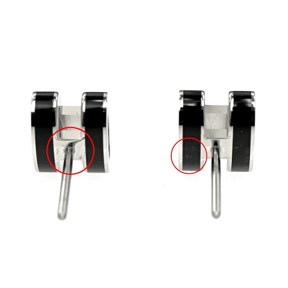 Hermes Single Earring Pop H Mini Pair Black Silver — view 6