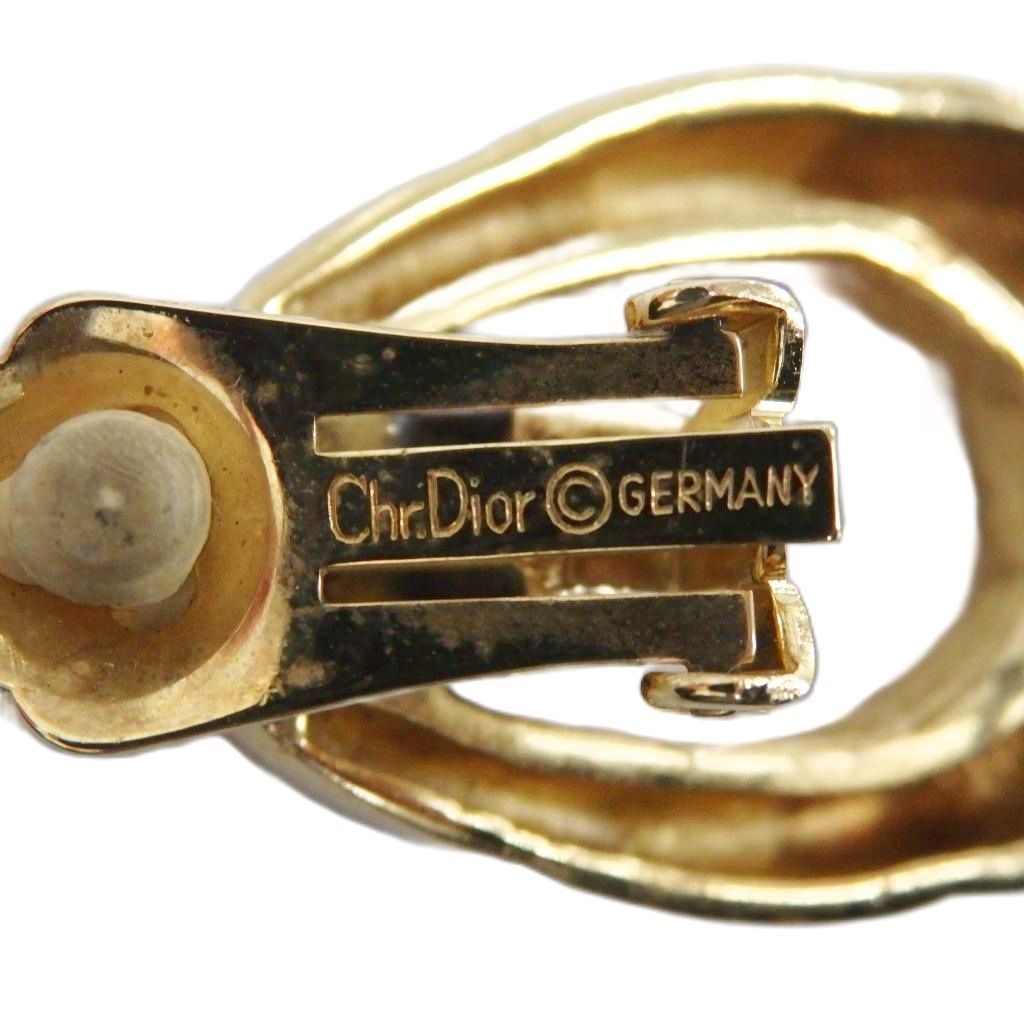 Dior Earrings Clip Type Logo Rhinestone Gold — view 3