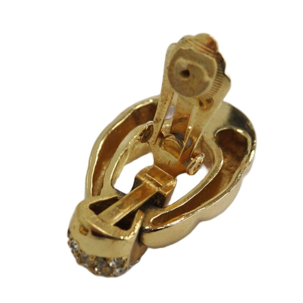 Dior Earrings Clip Type Logo Rhinestone Gold — view 4