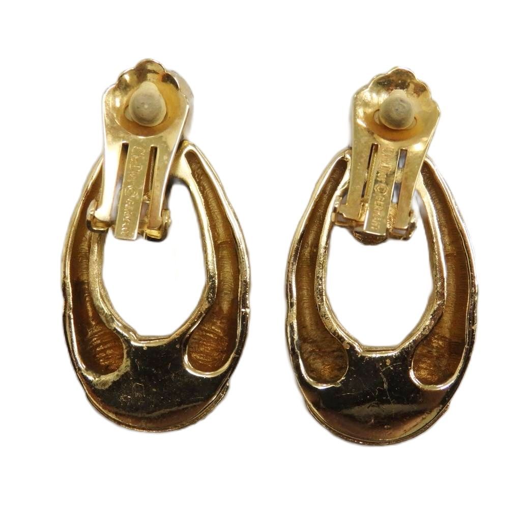 Dior Earrings Clip Type Logo Rhinestone Gold — view 2
