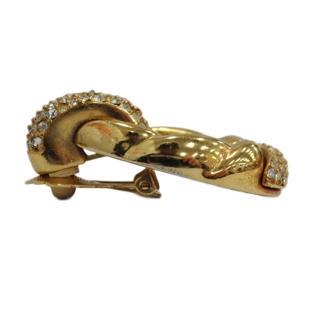 Dior Earrings Clip Type Logo Rhinestone Gold — view 5