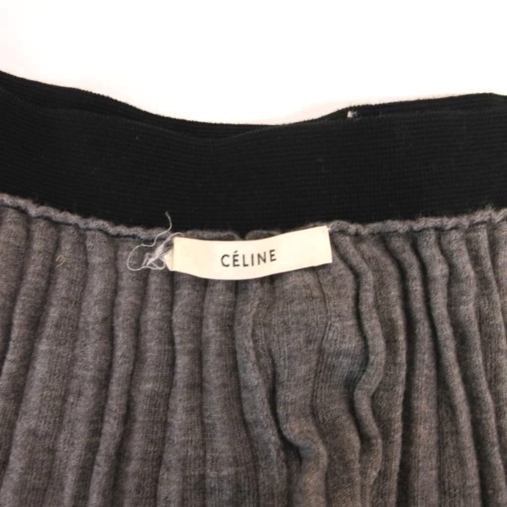 Celine Skirt Wool S Pleated Knit Long Length Gray ML GY06 — view 5
