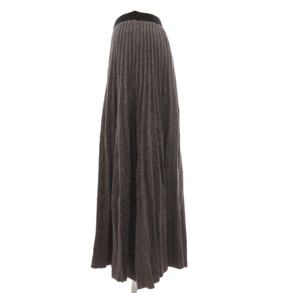 Celine Skirt Wool S Pleated Knit Long Length Gray ML GY06 — view 3