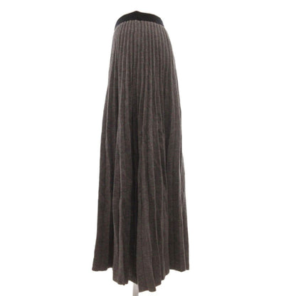 Celine Skirt Wool S Pleated Knit Long Length Gray ML GY06 — view 3