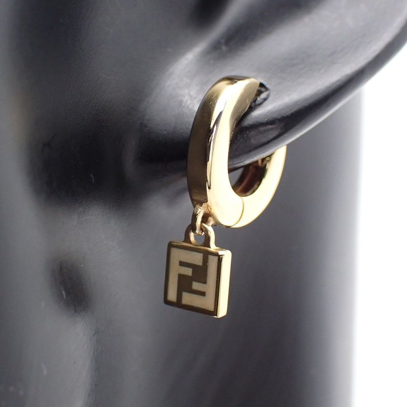 Fendi Forever Hoop Earrings Gold Color White