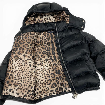 Dolce & Gabbana List Price & DG Logo Patted Satin Jacquard Down Jacket 40 Black