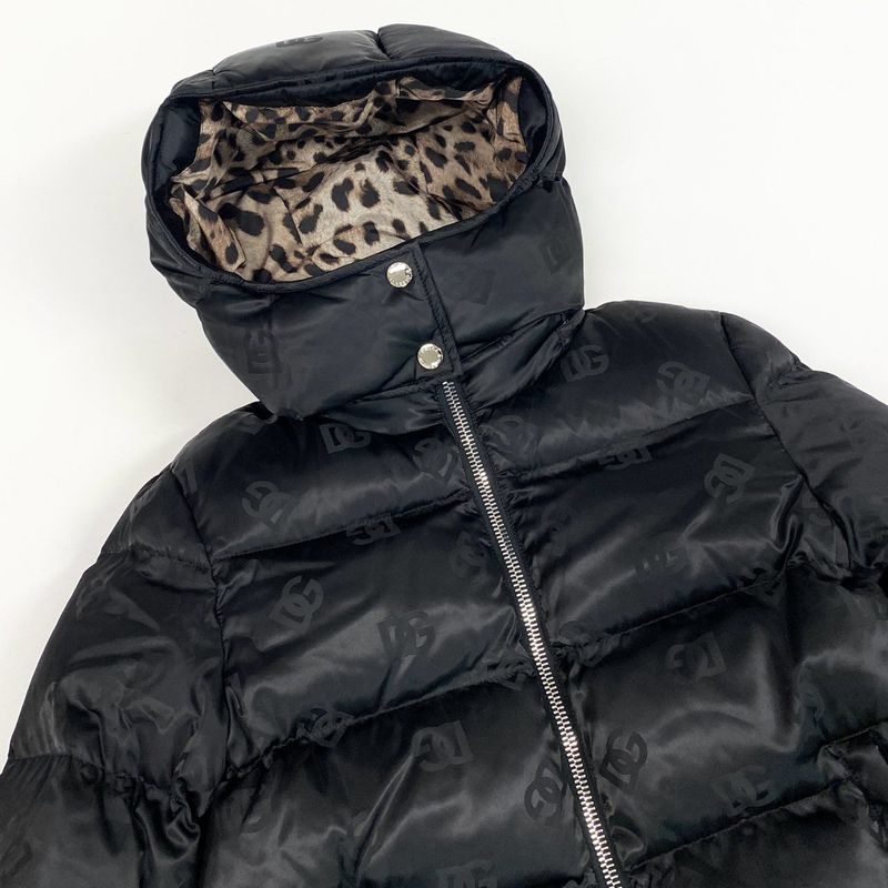 Dolce & Gabbana List Price & DG Logo Patted Satin Jacquard Down Jacket 40 Black