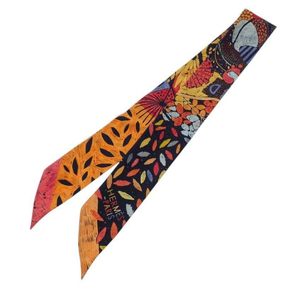Hermes Twill Chacun Fait Son Nid Each Nest Building Scarf Silk Navy Orange — view 3