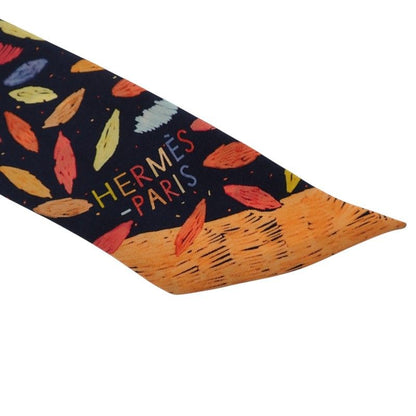 Hermes Twill Chacun Fait Son Nid Each Nest Building Scarf Silk Navy Orange — view 6