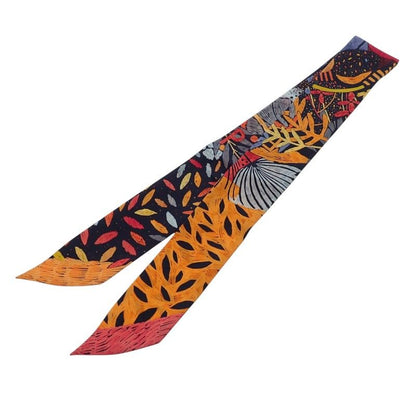 Hermes Twill Chacun Fait Son Nid Each Nest Building Scarf Silk Navy Orange — view 2
