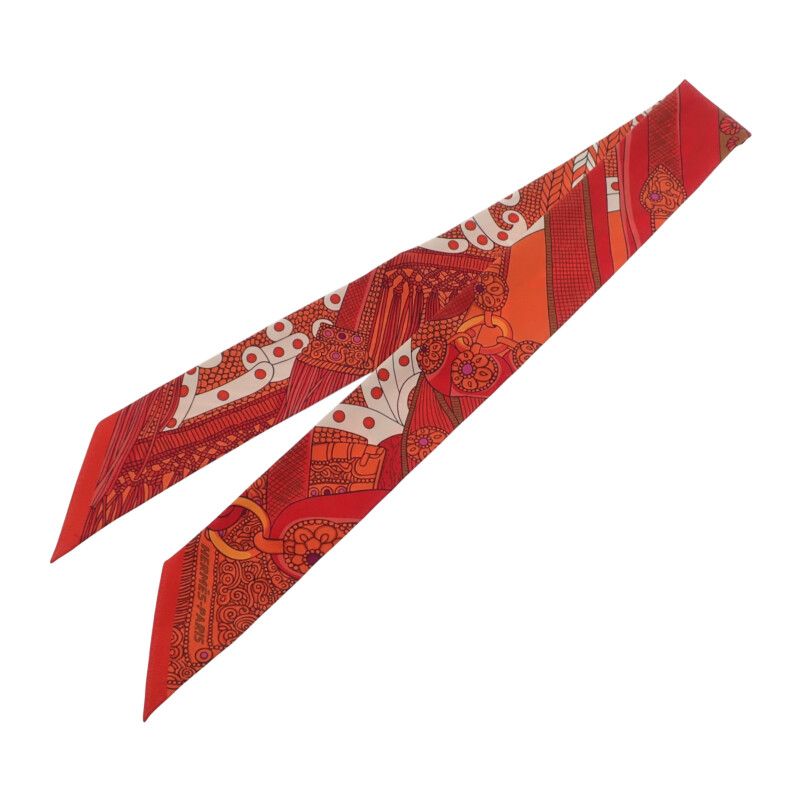 Hermes Selle de Dignitaire Dignitary's Saddle Scarf Silk Orange Red Horse — view 3