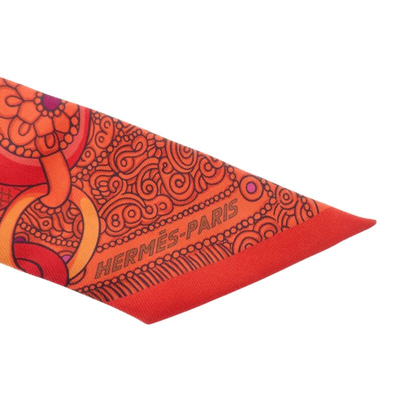 Hermes Selle de Dignitaire Dignitary's Saddle Scarf Silk Orange Red Horse — view 6