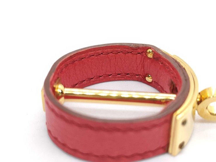 Hermes Scarf Ring Kelly Gold Red Leather — view 8