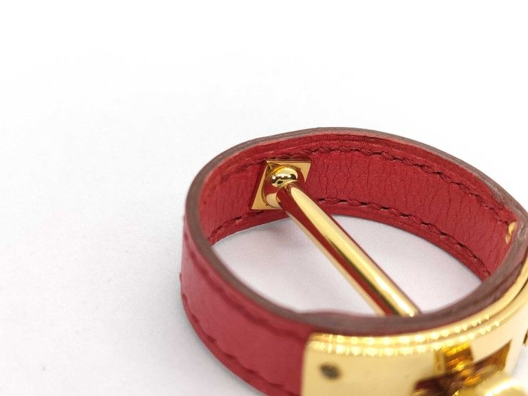 Hermes Scarf Ring Kelly Gold Red Leather — view 7