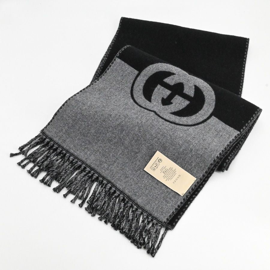 Gucci Scarf Wool Black Gray — view 2