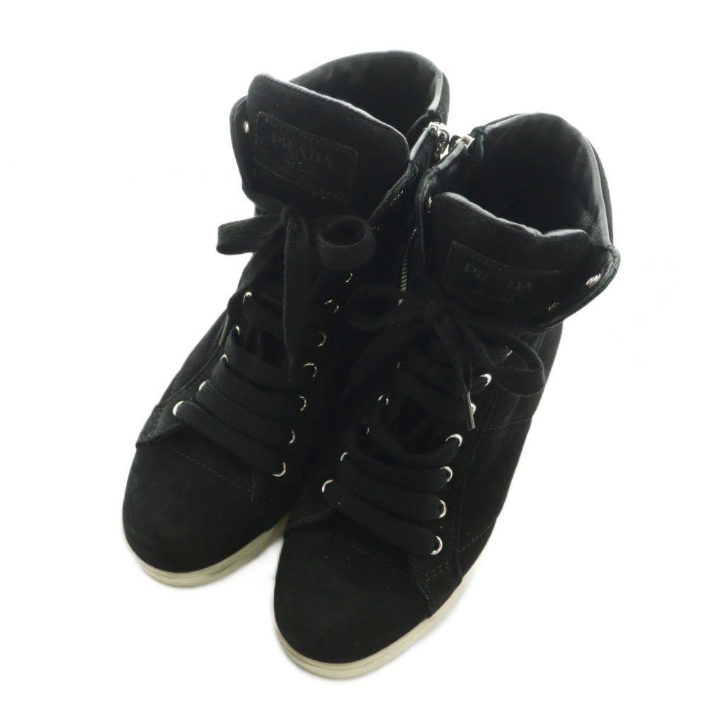 Prada Sport High-Top Sneakers Shoes Thick Sole Suede Black 35.5 — view 2