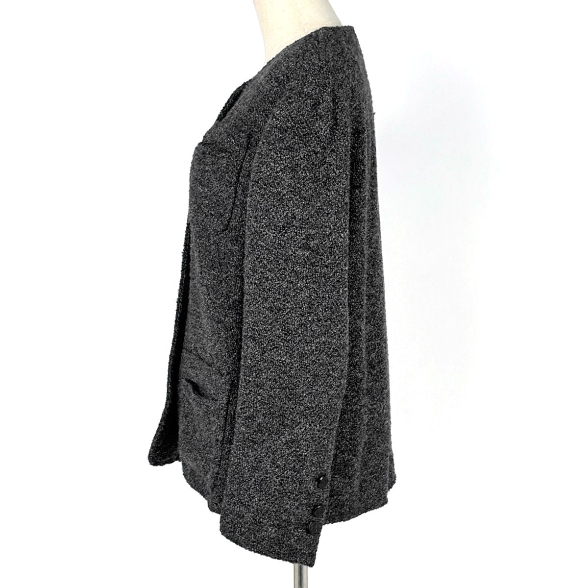 Chanel CC Logo Button Collarless Jacket Wool Alpaca — view 2