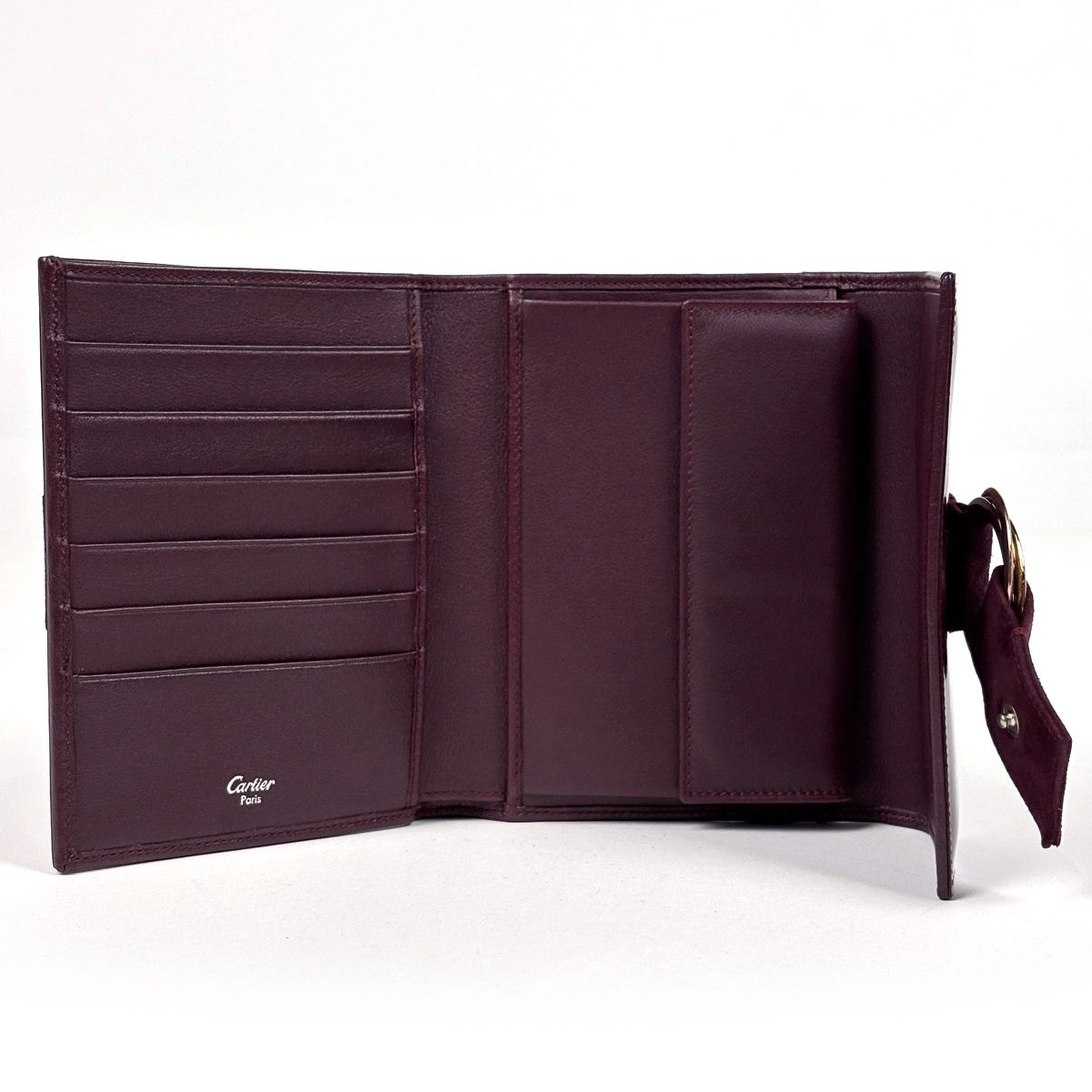 Cartier Trinity Trifold Wallet Billfold Coin Purse Enamel Bordeaux — view 7