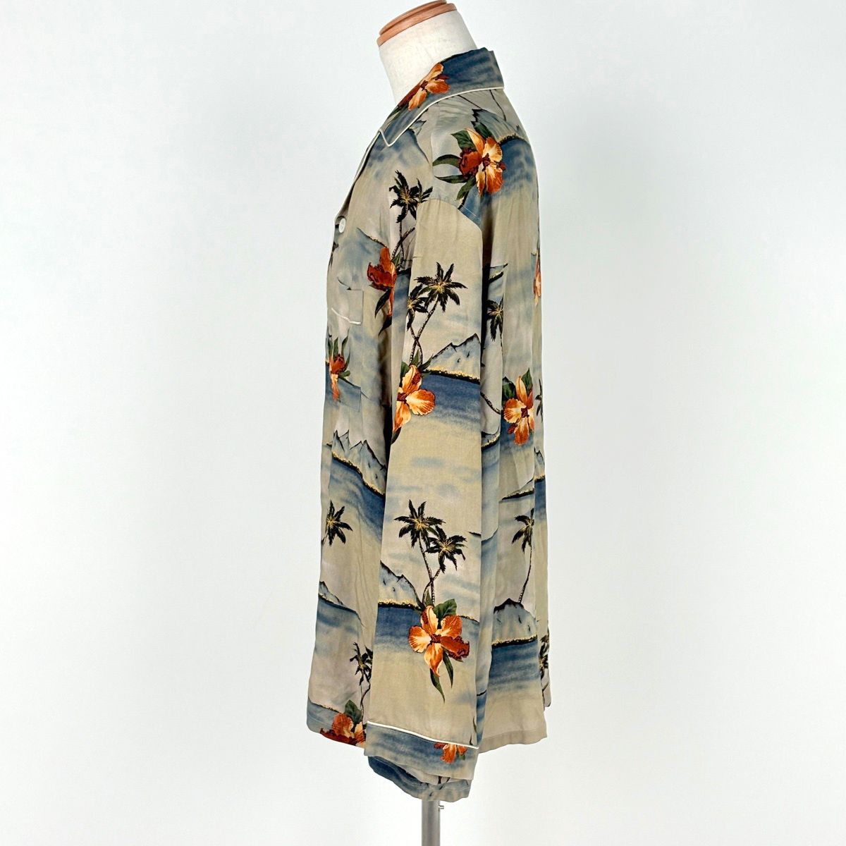 Celine Print Pajamas Hibiscus Top Long Sleeve Shirt Rayon Green Orange Multicolor — view 2