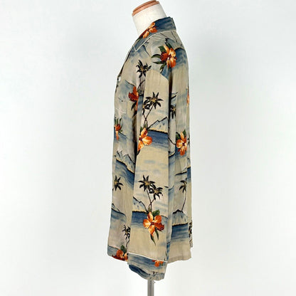 Celine Print Pajamas Hibiscus Top Long Sleeve Shirt Rayon Green Orange Multicolor — view 2