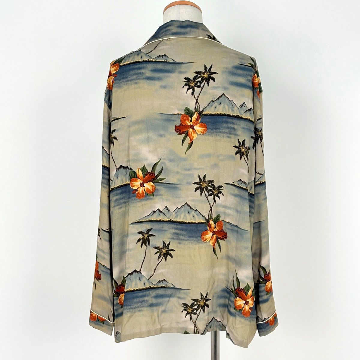 Celine Print Pajamas Hibiscus Top Long Sleeve Shirt Rayon Green Orange Multicolor — view 3