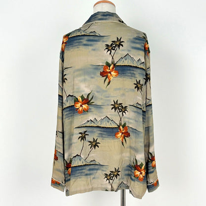 Celine Print Pajamas Hibiscus Top Long Sleeve Shirt Rayon Green Orange Multicolor — view 3
