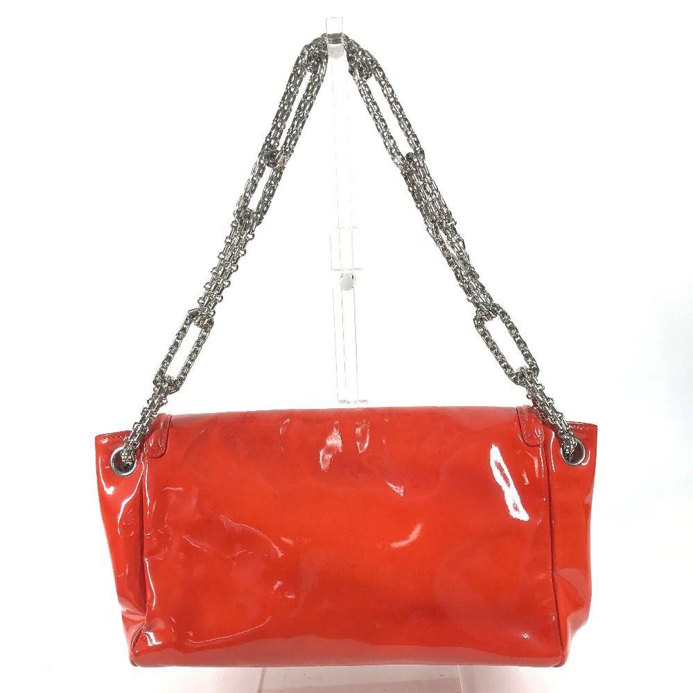 Chanel Shoulder Bag Logo Patent Leather Red Orange — view 3