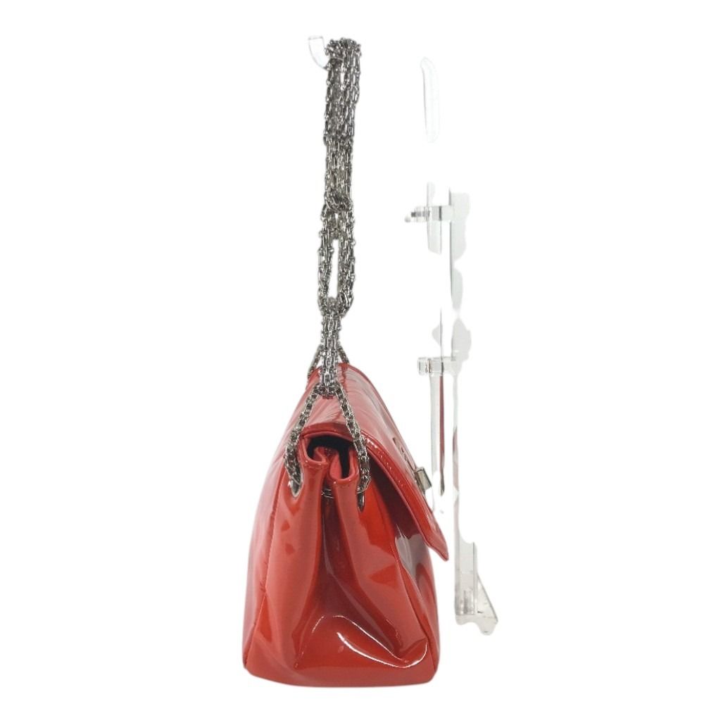 Chanel Shoulder Bag Logo Patent Leather Red Orange — view 4