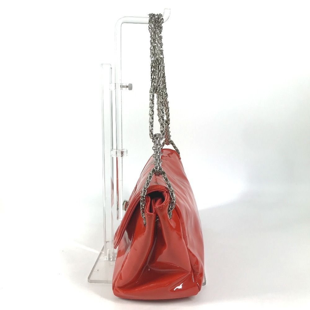 Chanel Shoulder Bag Logo Patent Leather Red Orange — view 5