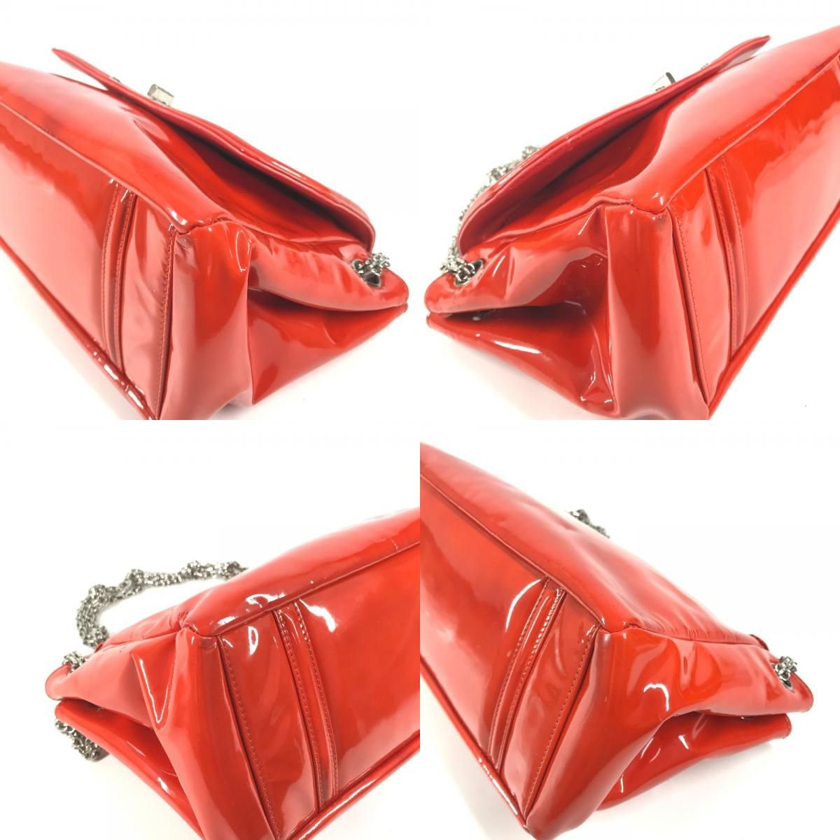 Chanel Shoulder Bag Logo Patent Leather Red Orange — view 7